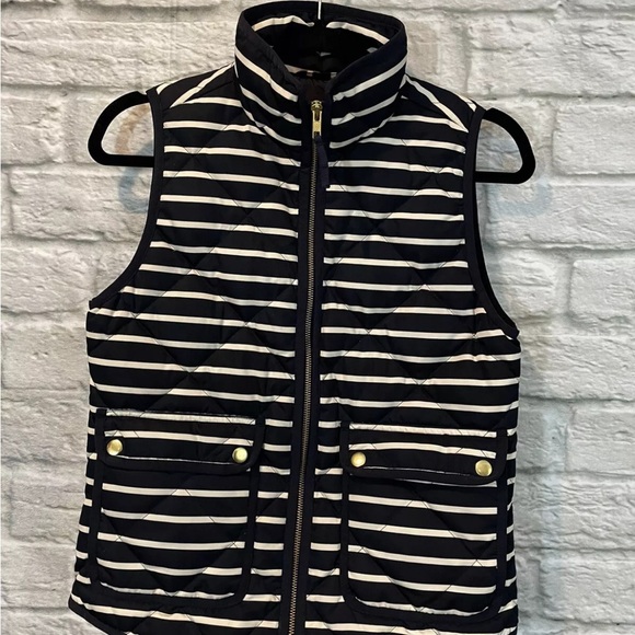 J Crew Women's XXS Navy Stripe Quilted Down Filled Excursion Vest - Picture 2 of 7